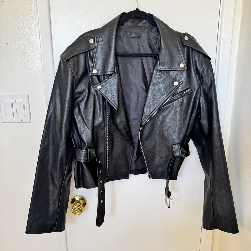 Storets Oversized Black Cropped Moto Biker Leather Jacket!